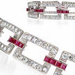 Deco Bracelet in Platinum with Diamonds and Rubies